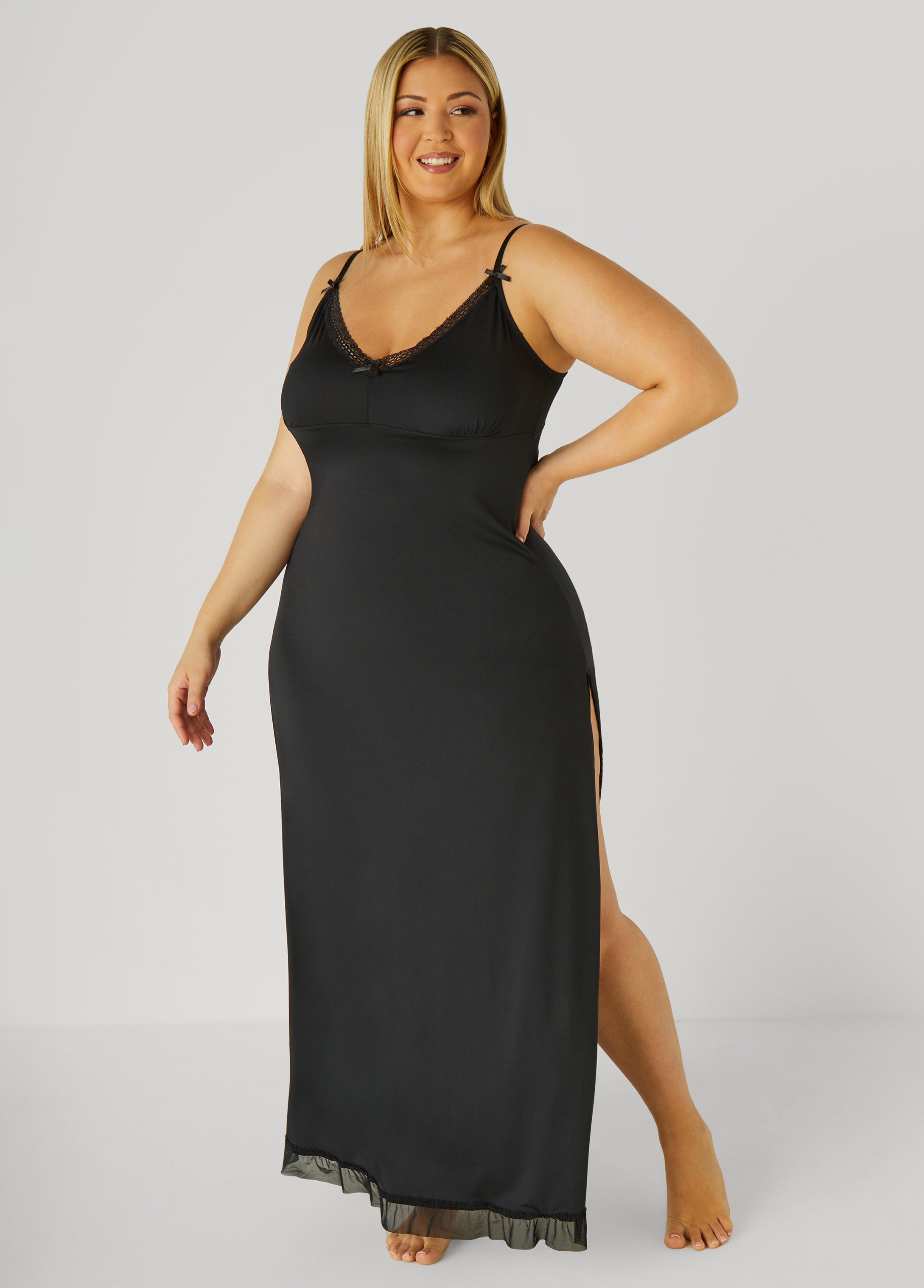 Plus Size Mesh And Lace Trimmed Nightgown