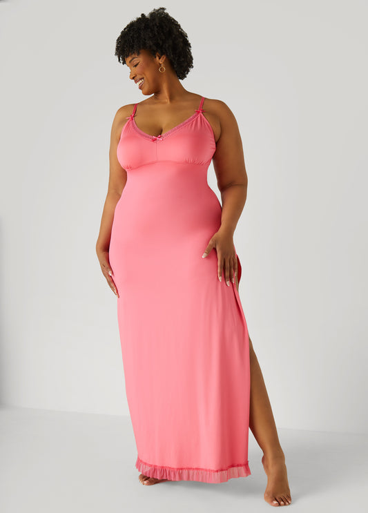 Plus Size Lace And Mesh Trimmed Nightgown