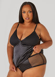 Mesh Paneled Satin Cami Set