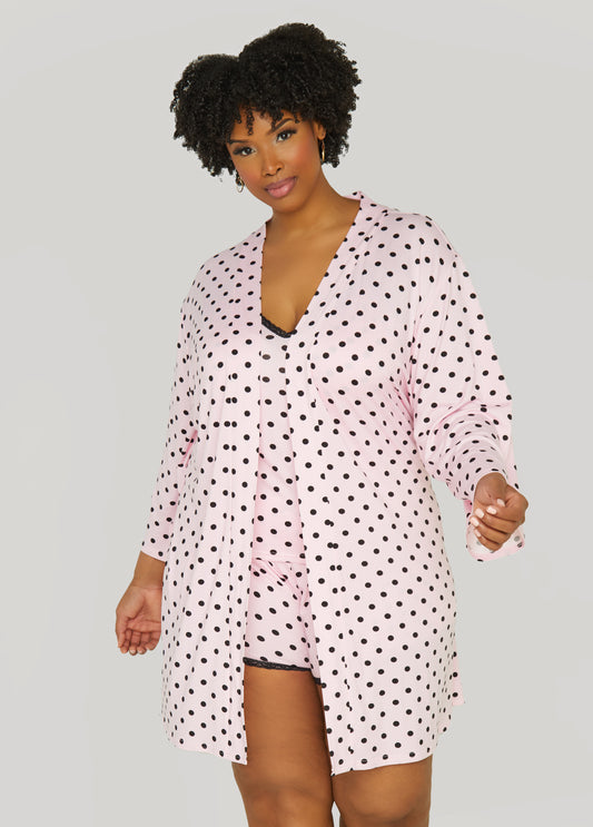 Plus Size Paris Dreams Polka Dot Robe Set