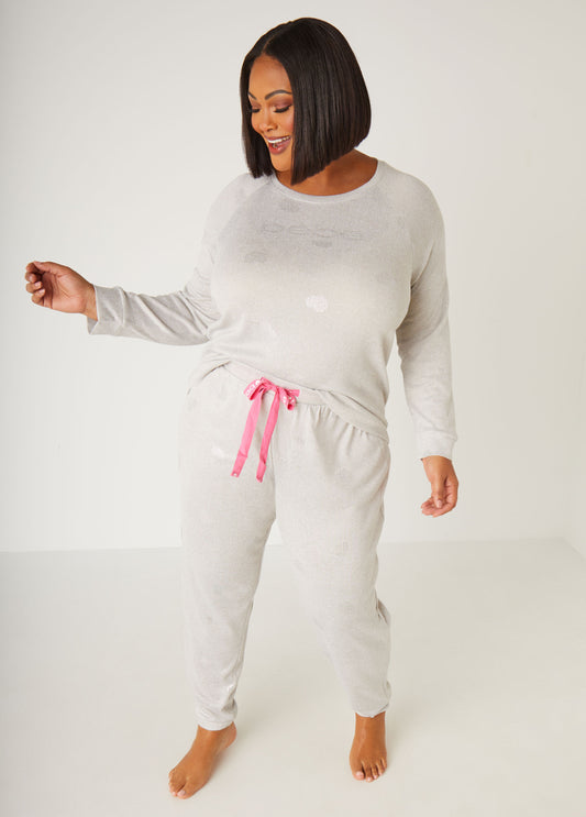 Plus Size Designer Bebe Heart Sleepwear Trendy PJ Set Loungewear