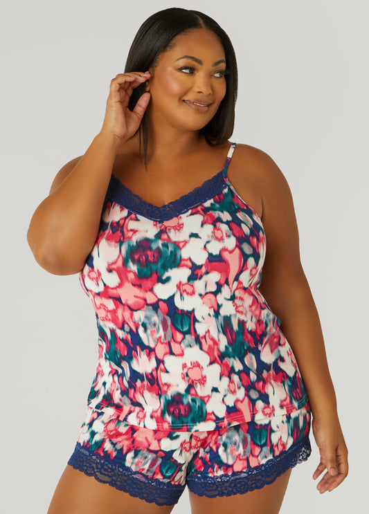 Plus Size Watercolor Print PJs Shorts Set