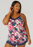 Plus Size Watercolor Print PJs Shorts Set