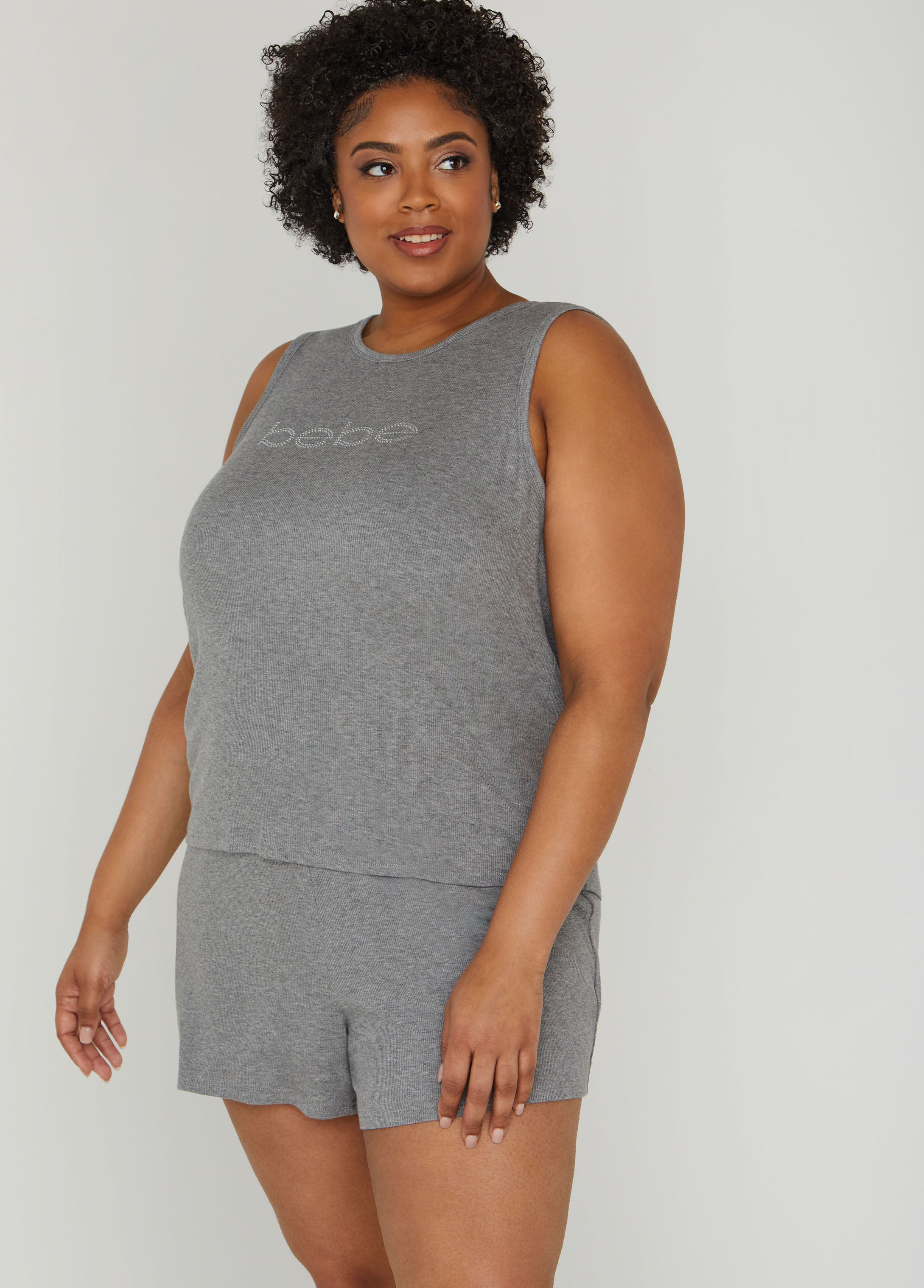 Plus Size Designer Bebe Ribbed Sleepwear Shorts PJ Set Loungewear