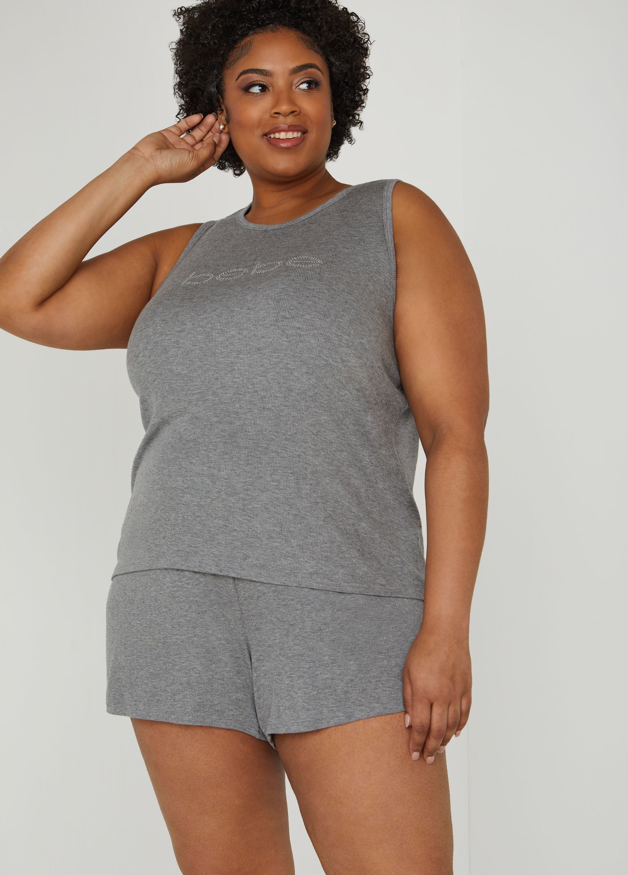 Plus Size Designer Bebe Ribbed Sleepwear Shorts PJ Set Loungewear