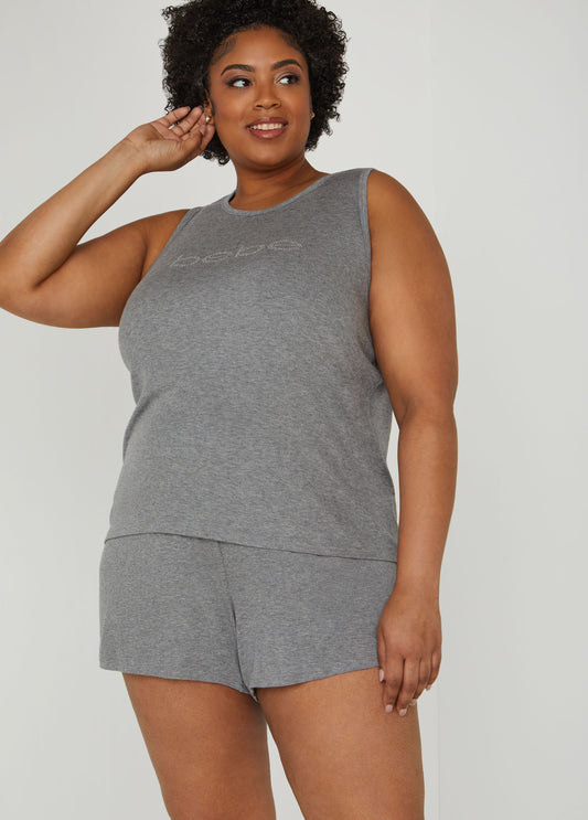 Plus Size Designer Bebe Ribbed Sleepwear Shorts PJ Set Loungewear
