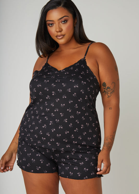Plus Size YMI Bow Print Shorts Set