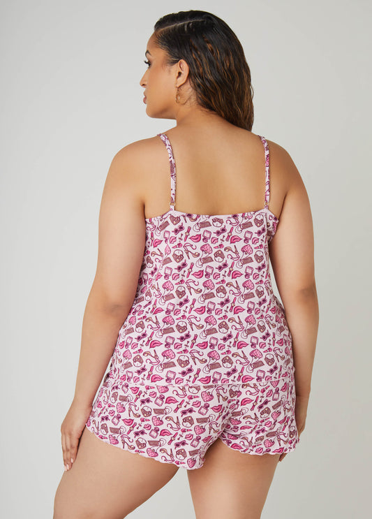 YMI Printed Ribbed Shorts Set