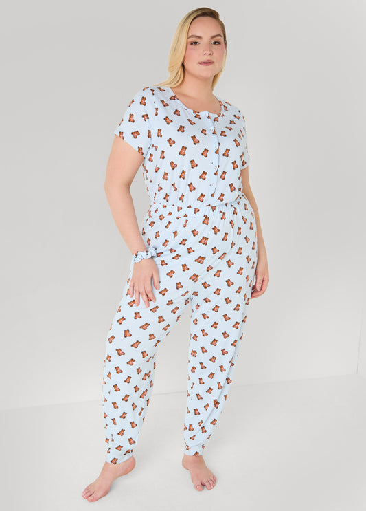 Moon To Noon Bear Print Jumpsuit Set