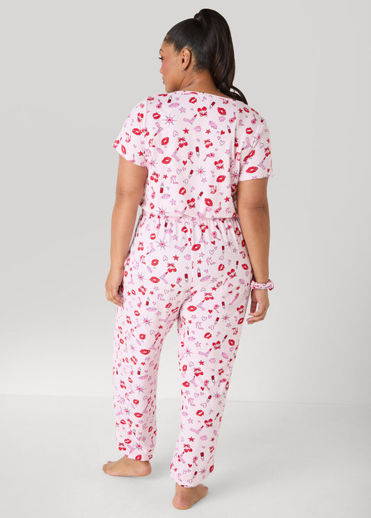 Moon To Noon Kiss Print Jumpsuit Set