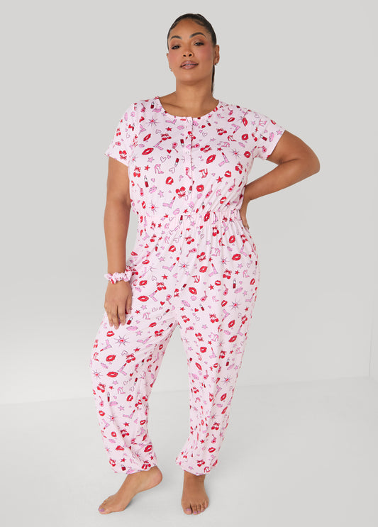 Moon To Noon Kiss Print Jumpsuit Set