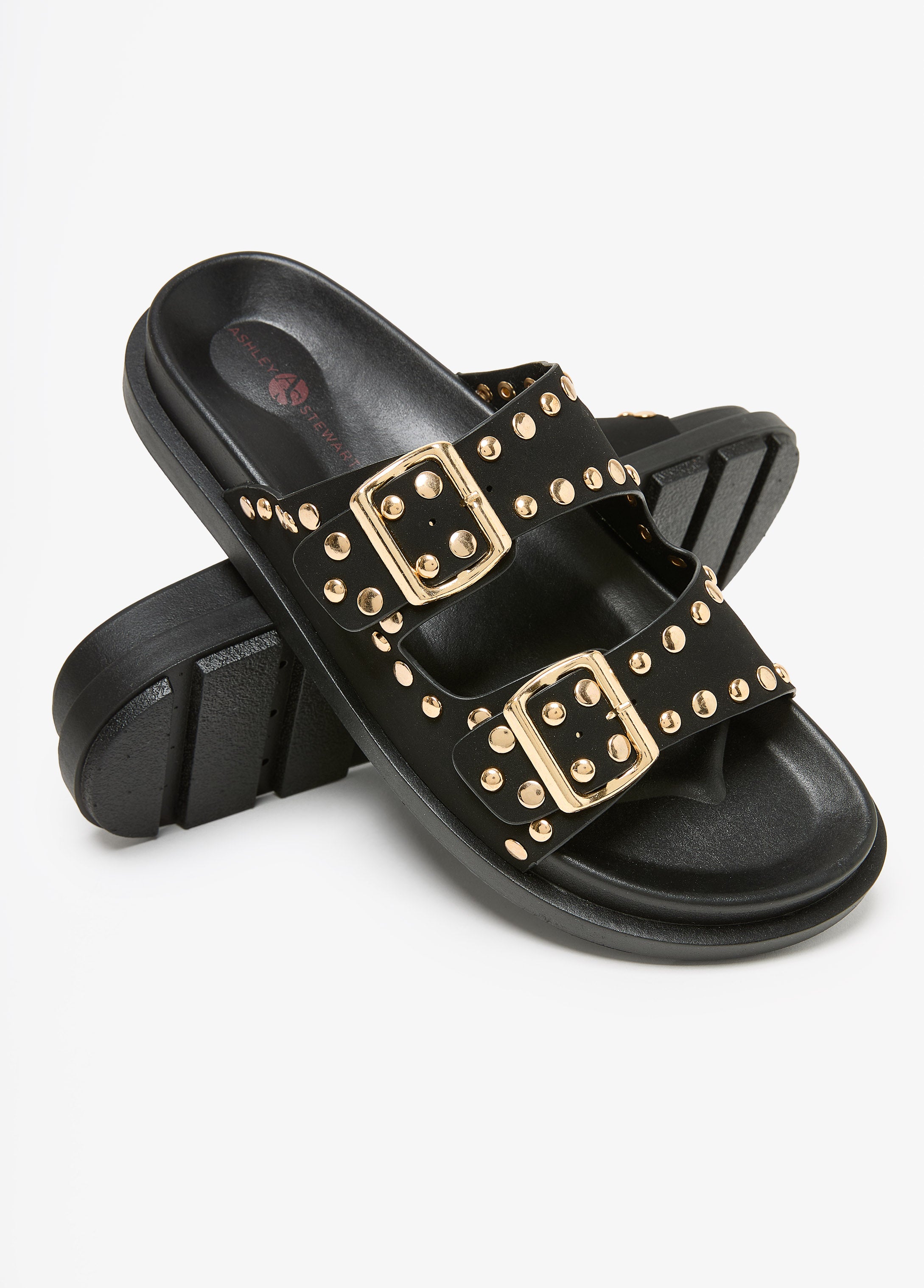 Studded Buckled Slide Sandals