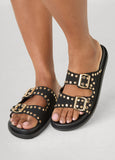 Studded Buckled Slide Sandals