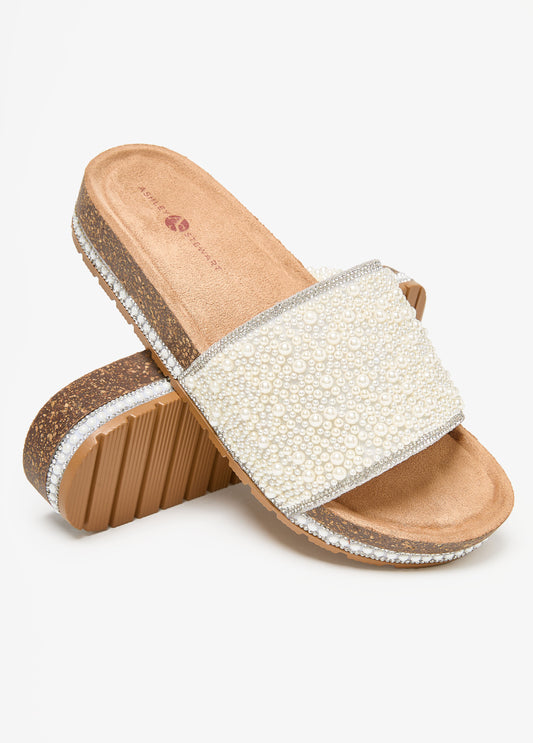 Faux Pearl Flatform Sandals