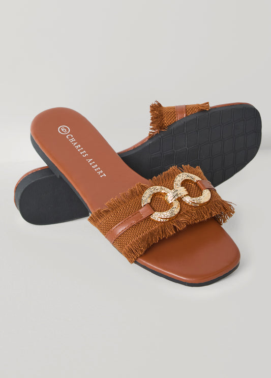 Frayed Hammered Ring Mules