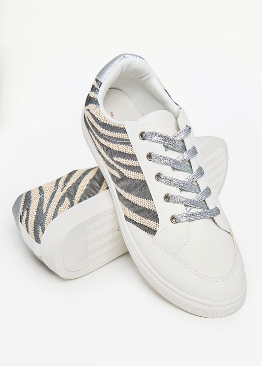 Metallic Zebra Paneled Sneakers