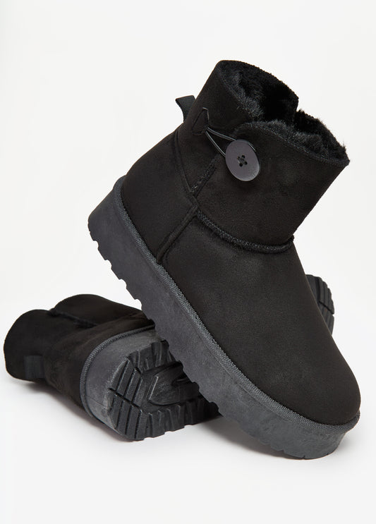 Button Faux Suede Ankle Boots