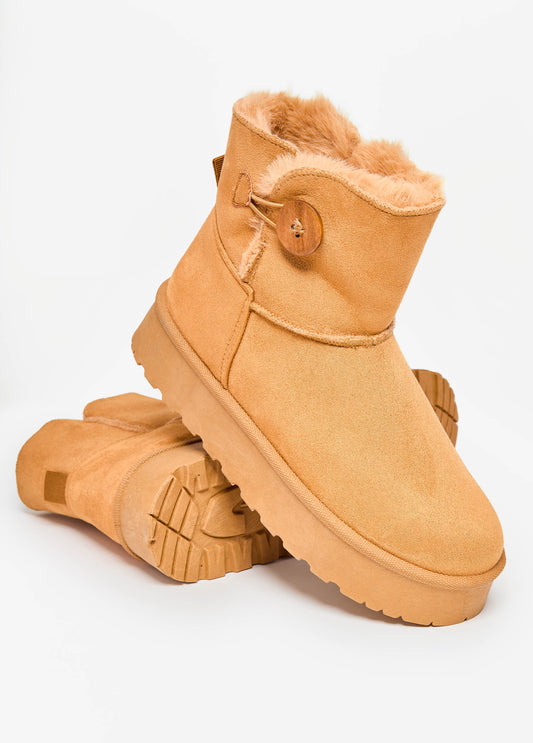 Button Faux Suede Ankle Boots