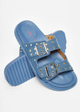 Trendy denim slides studded mules slip on sandals