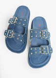 Studded Denim Buckle Sandals