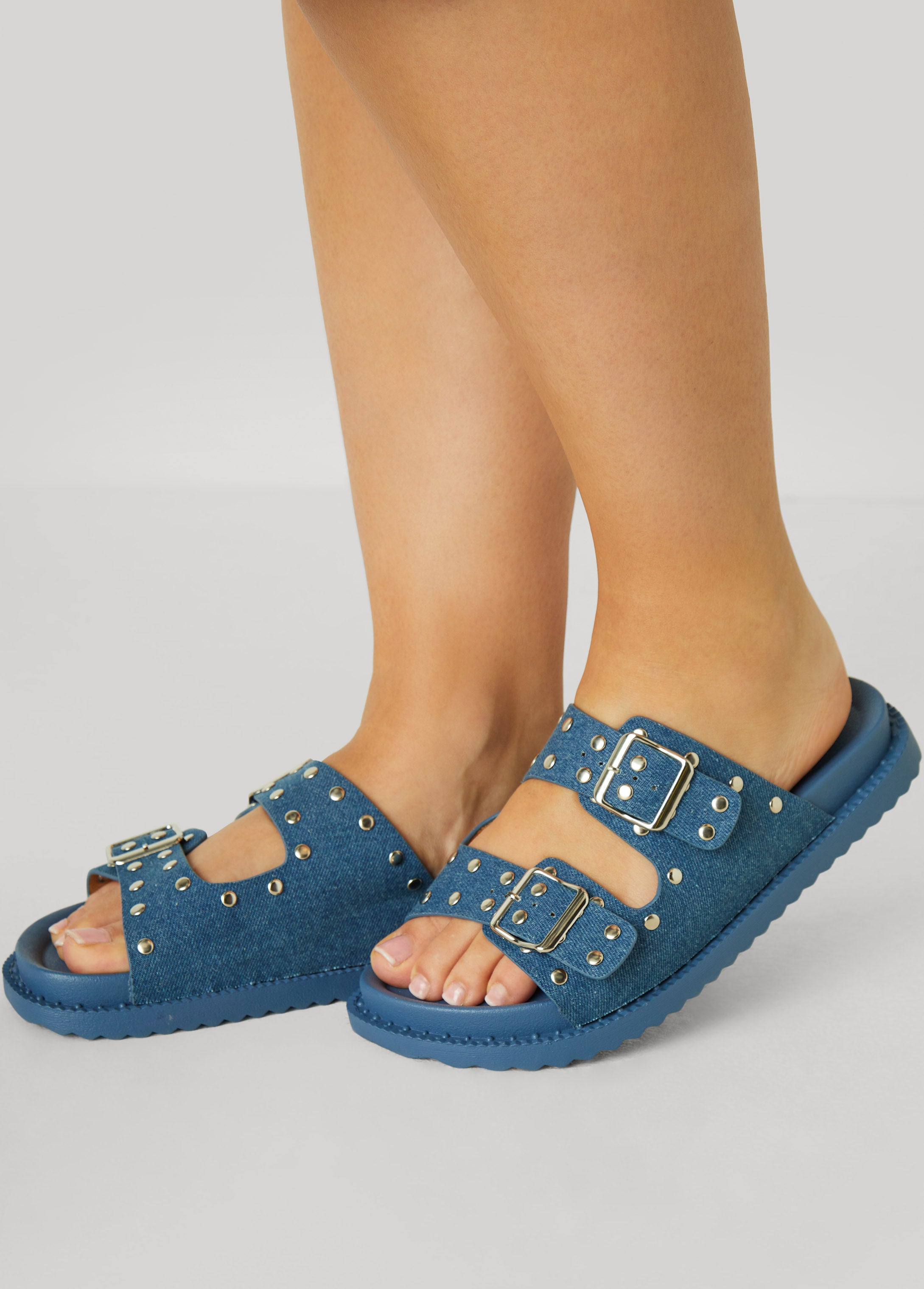 Studded Denim Buckle Sandals