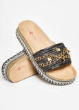 Trendy faux leather slides studded mules slip on sandals