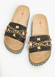 Chain Trimmed Faux Leather Sandals