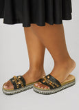Plus Size Chain Trimmed Faux Leather Sandals