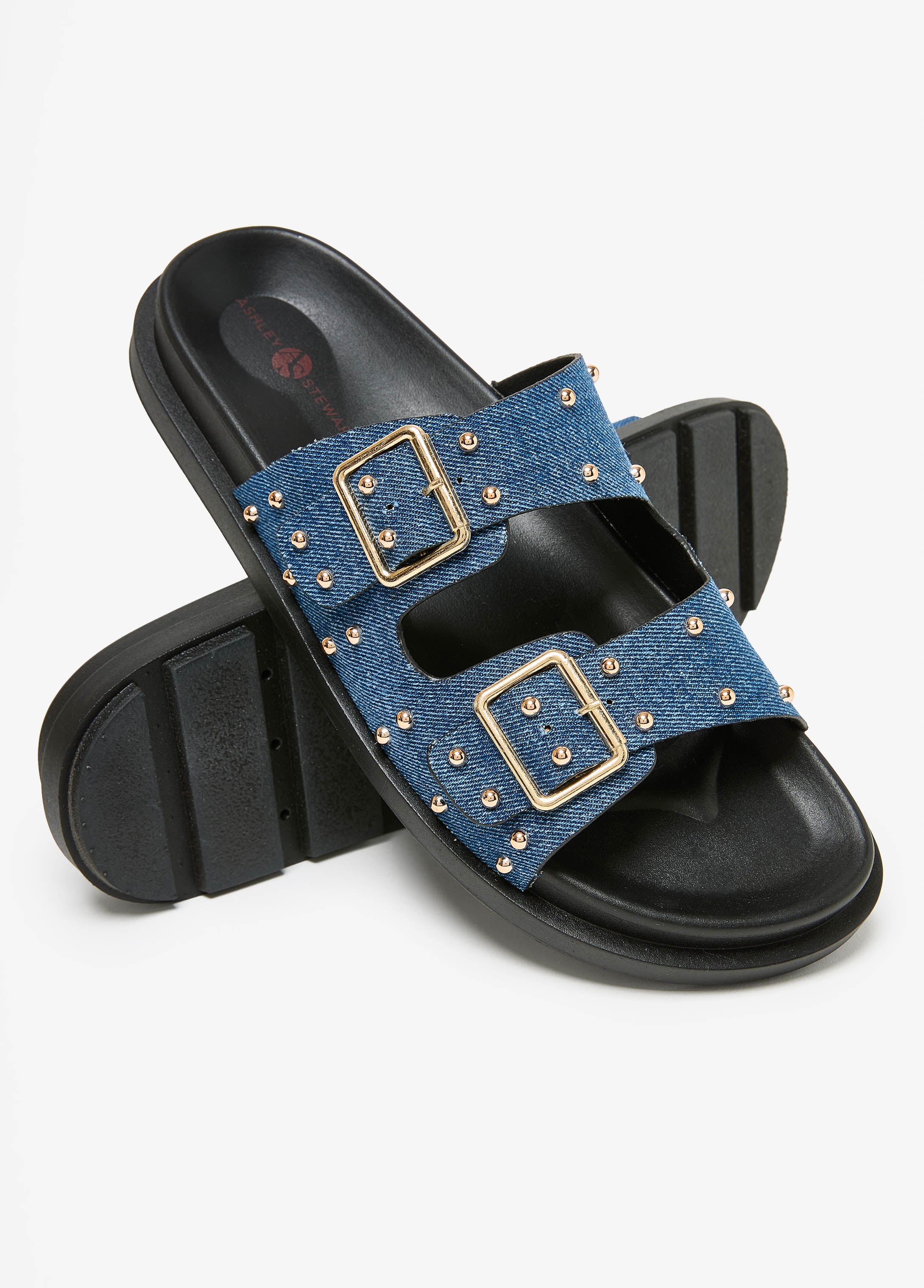 Studded Denim Slide Sandals