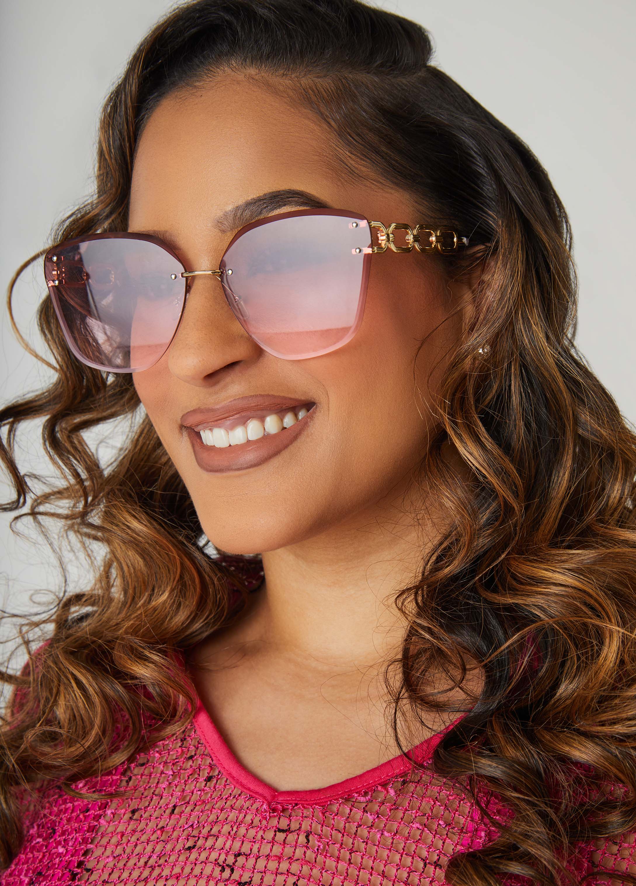 Chain Trimmed Rimless Sunglasses