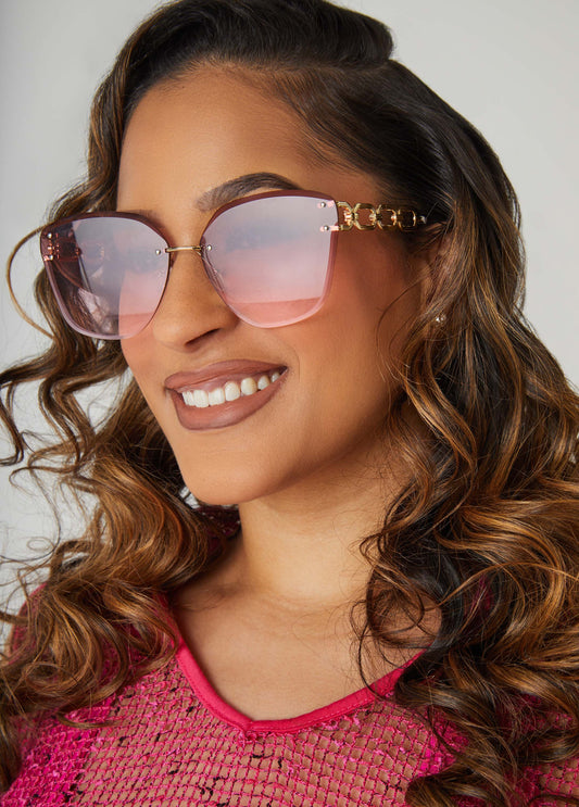 Chain Trimmed Rimless Sunglasses