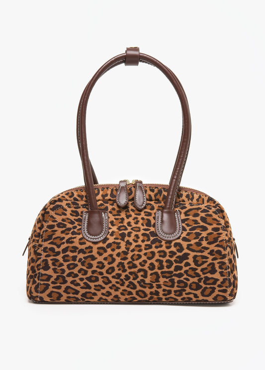Leopard Faux Suede Shoulder Bag