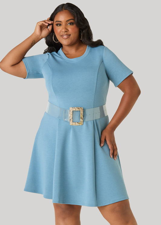 Hammered Buckle Clear Waist Belt
