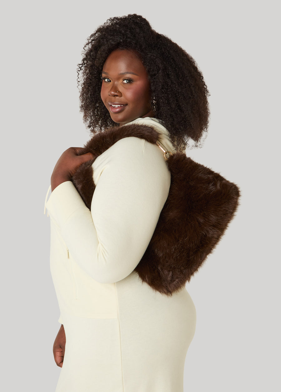Top Handle Faux Fur Shoulder Bag