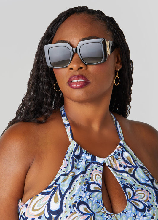 Plus Size Chain Trimmed Square Sunglasses