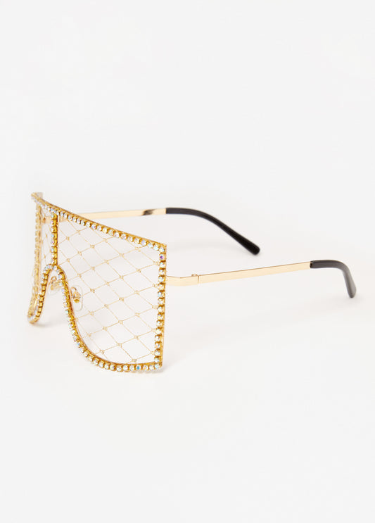 Crystal Caged Shield Sunglasses