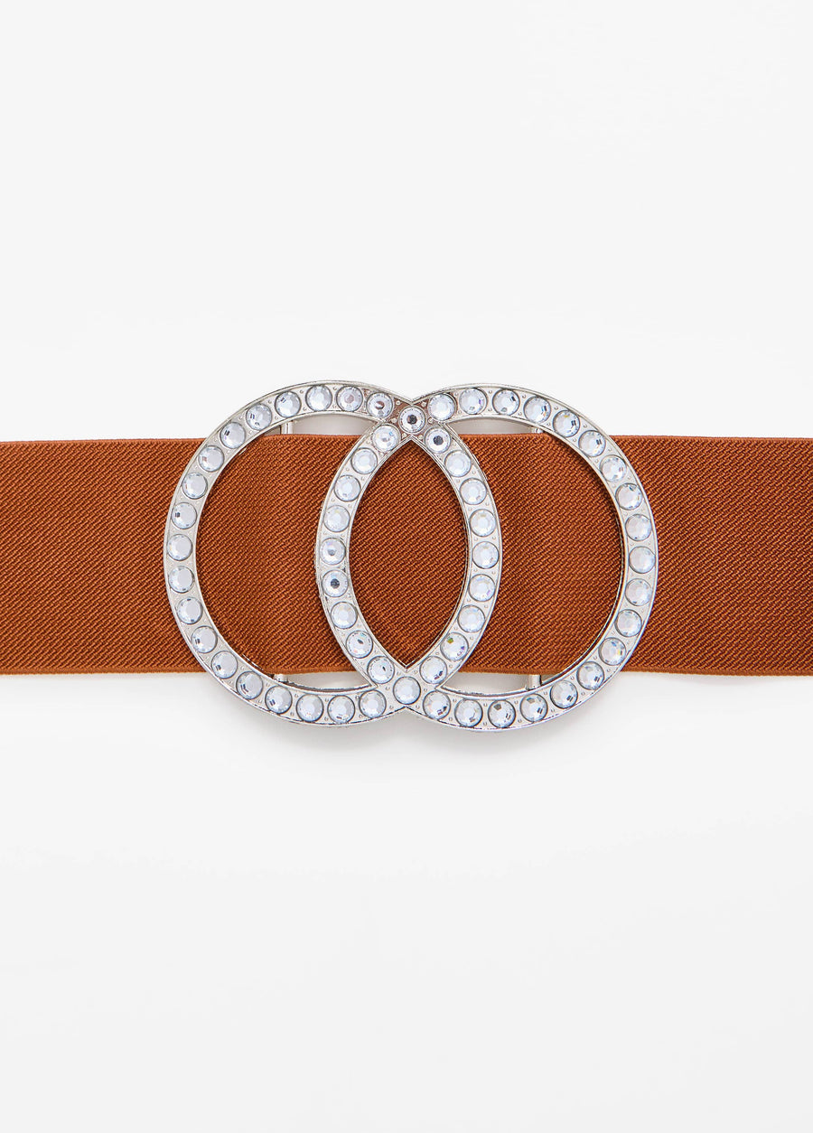 Plus Size Brown Double Circle Wide Stretch Waist Cinch Belt