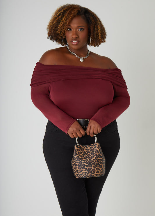 Textured Leopard Print Bucket Bag