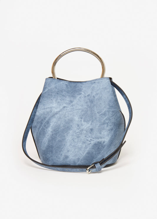 Whiskered Denim Print Bucket Bag