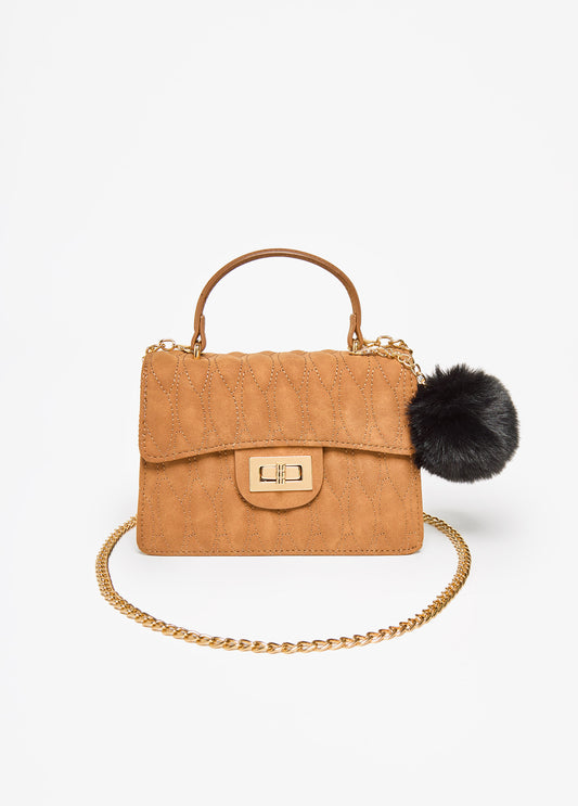Pompom Faux Suede Crossbody Bag
