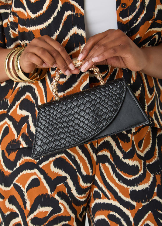 Basketweave Faux Leather Satchel