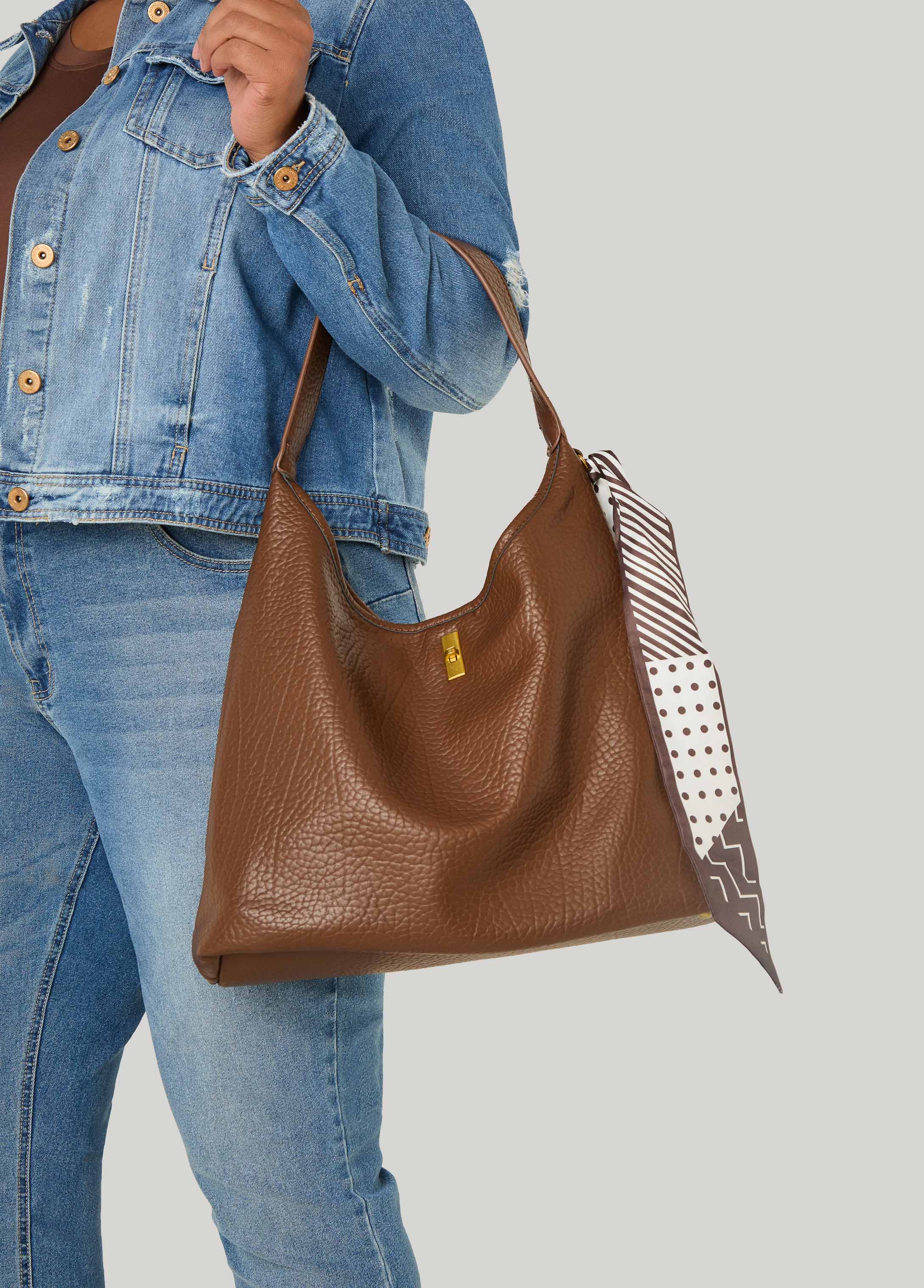 Scarf Faux Leather Shoulder Bag