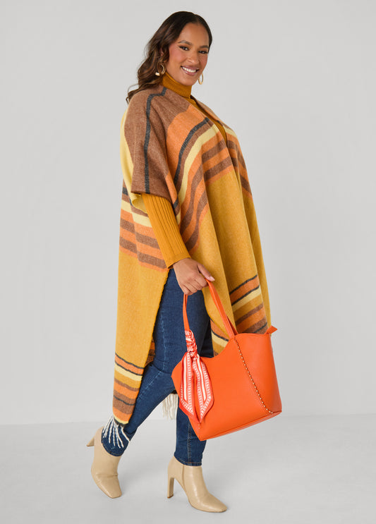 Scarf Accented Faux Leather Tote