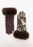 Faux Fur Cuff Cow Print Gloves