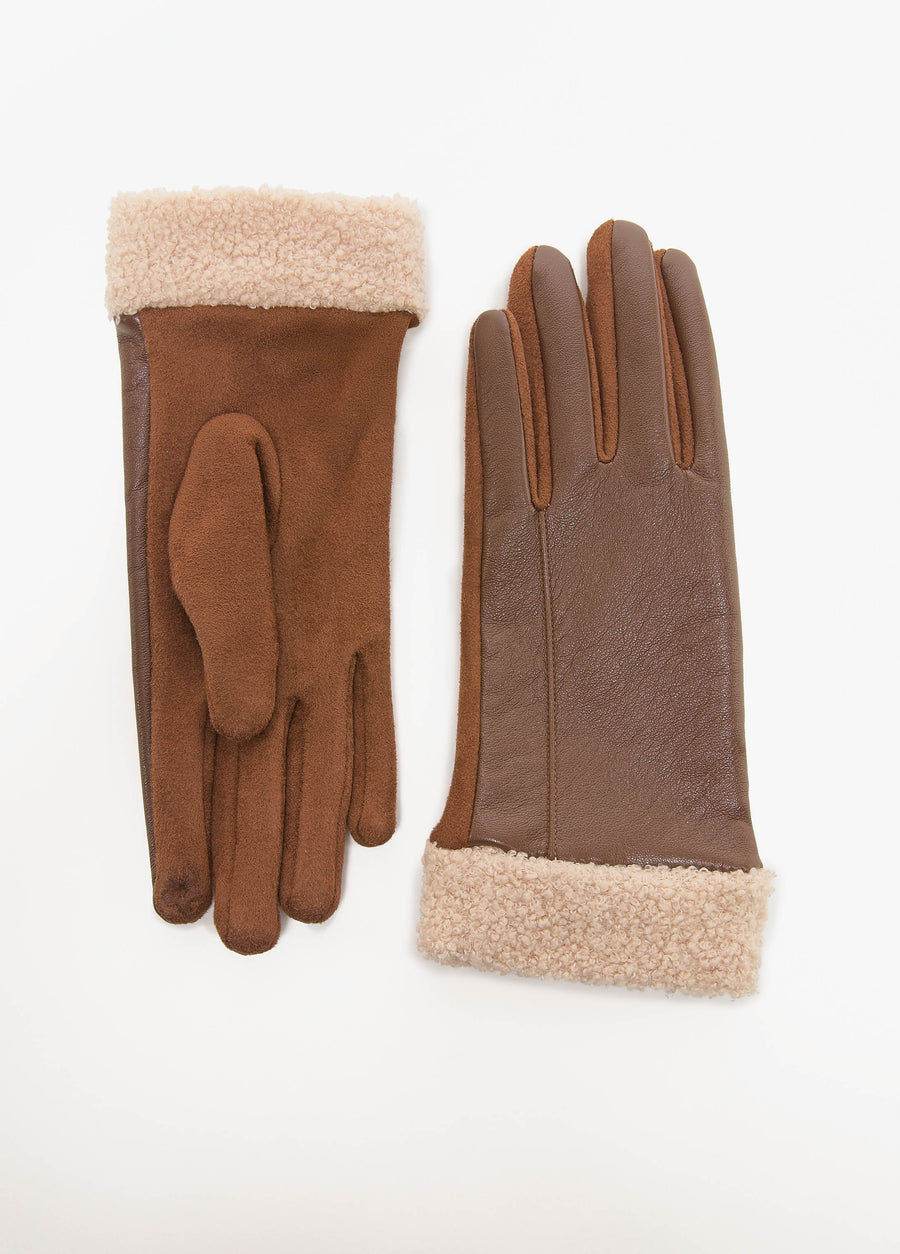 Sherpa Cuff Faux Leather Gloves