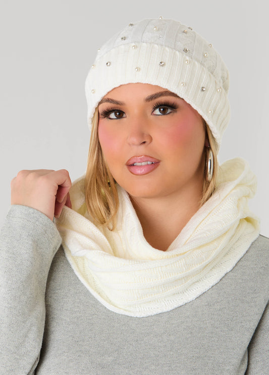 Plus Size Faux Pearl And Crystal Hat Gift Set
