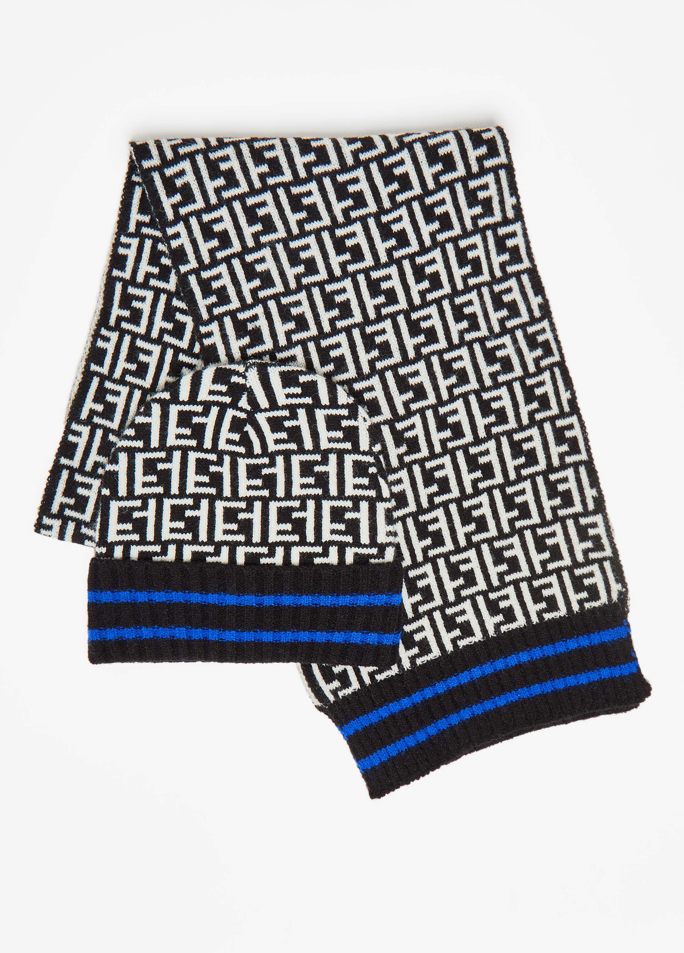 Holiday Gift 2 Piece Set Intarsia Knit Greek Key Black Hat Scarf Set