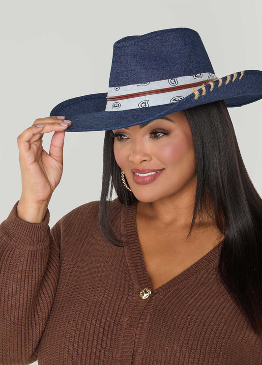 Bandana Trimmed Denim Cowboy Hat