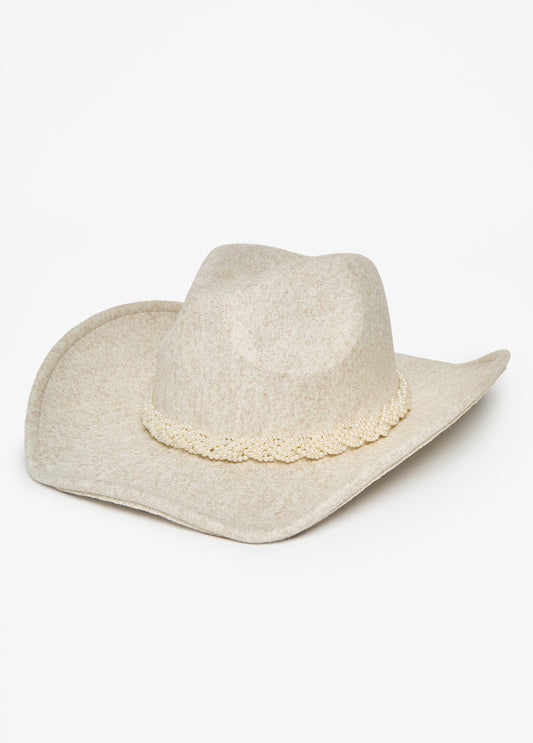 Plus Size Braided Faux Pearl Panama Hat