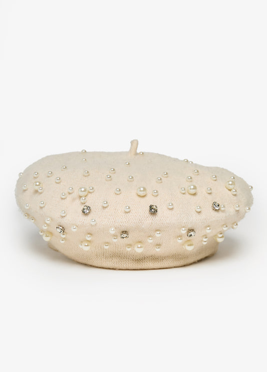 Faux Pearl And Crystal Beret